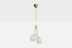 Französischer Designer, Kronleuchter, Messing, Glas, Frankreich, 1950er Jahre