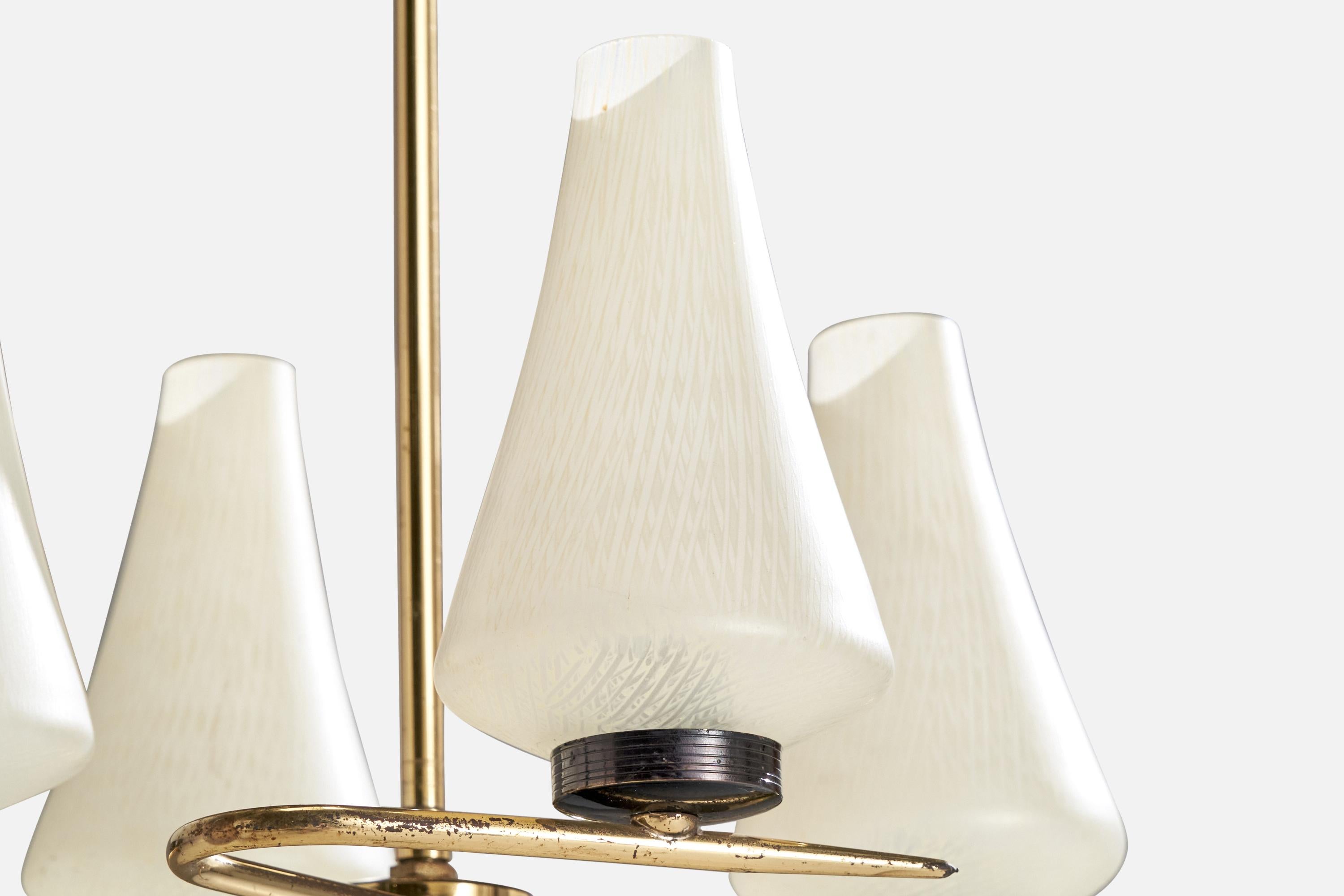 French Designer, Chandelier, Brass, Glass,  France, 1950s For Sale 2