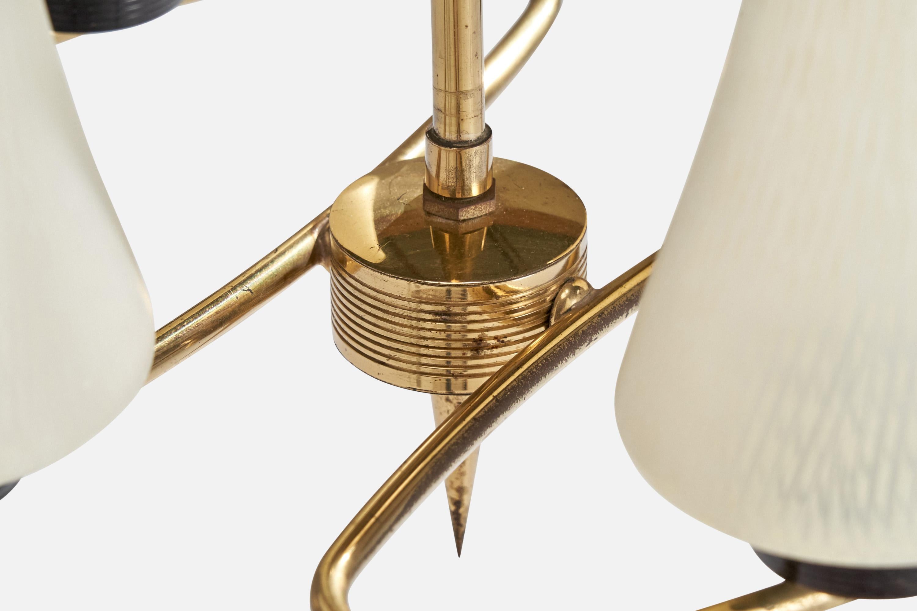 French Designer, Chandelier, Brass, Glass,  France, 1950s For Sale 3