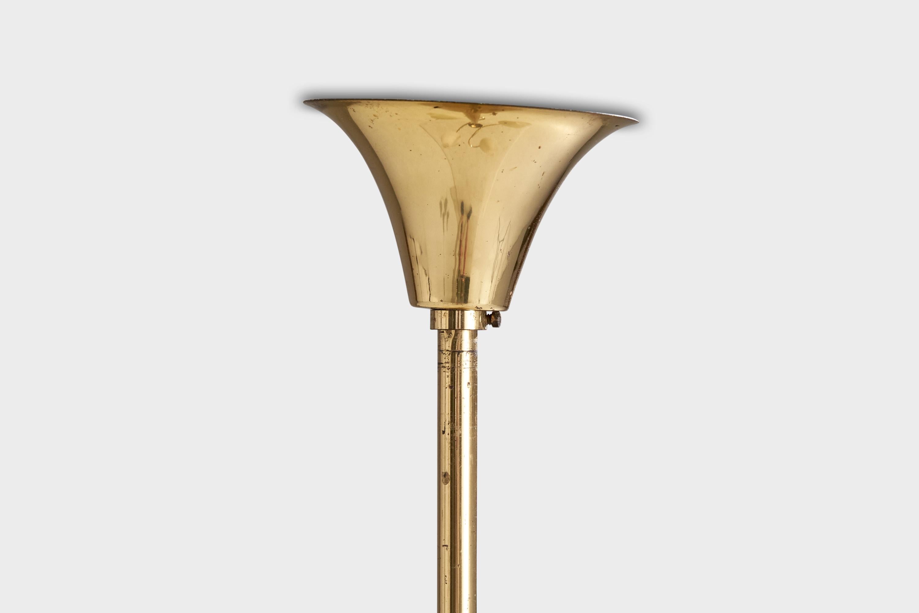 French Designer, Chandelier, Brass, Glass,  France, 1950s For Sale 4