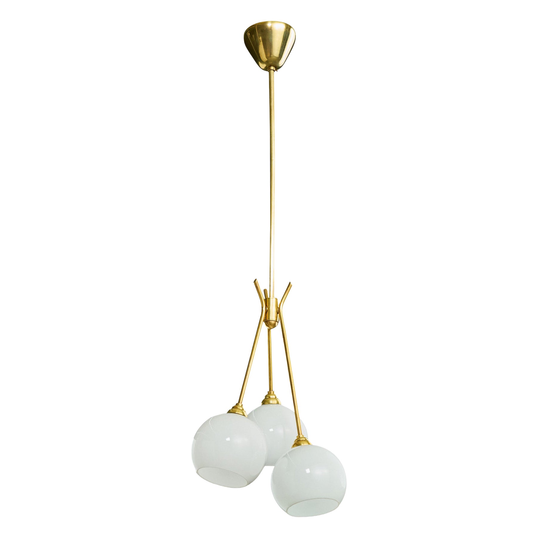 Französischer Designer, Kronleuchter, Messing, Glas, Frankreich, 1950er Jahre im Angebot