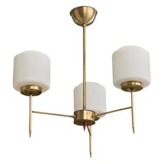 Designer francese, lampadario, ottone, vetro, Francia, anni '1950