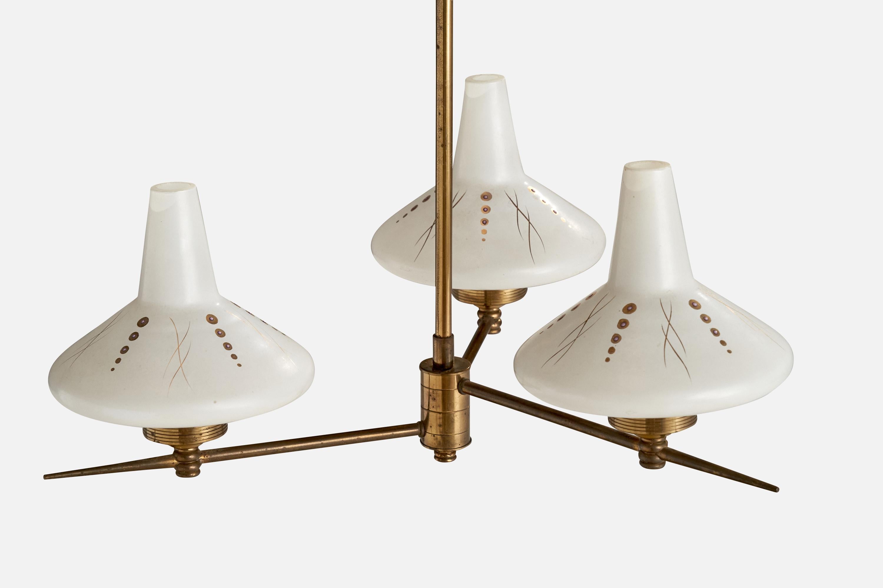 Mid-20th Century French Designer, Chandelier, Brass, Glass, France, 1960s For Sale