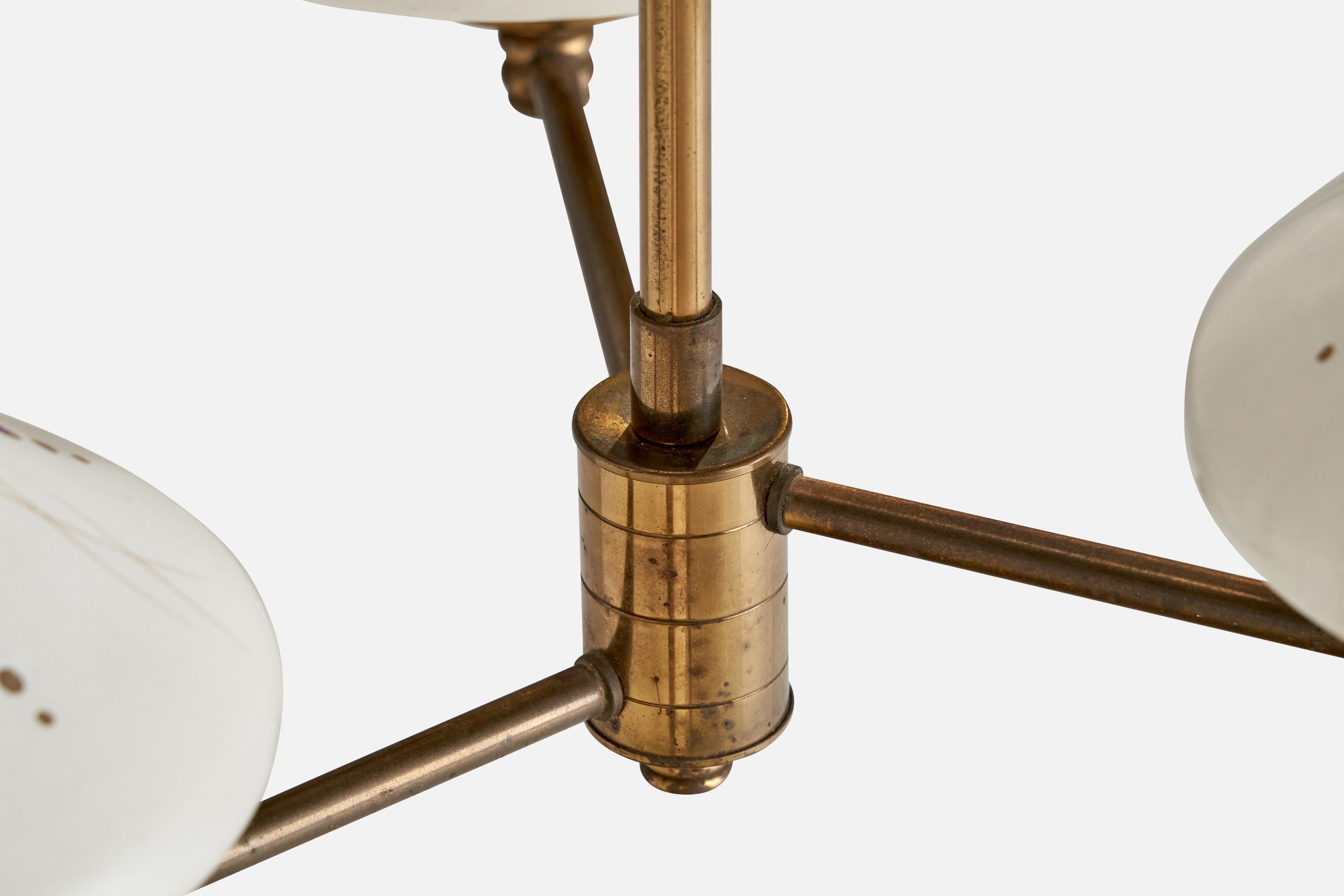 French Designer, Chandelier, Brass, Glass, France, 1960s For Sale 2
