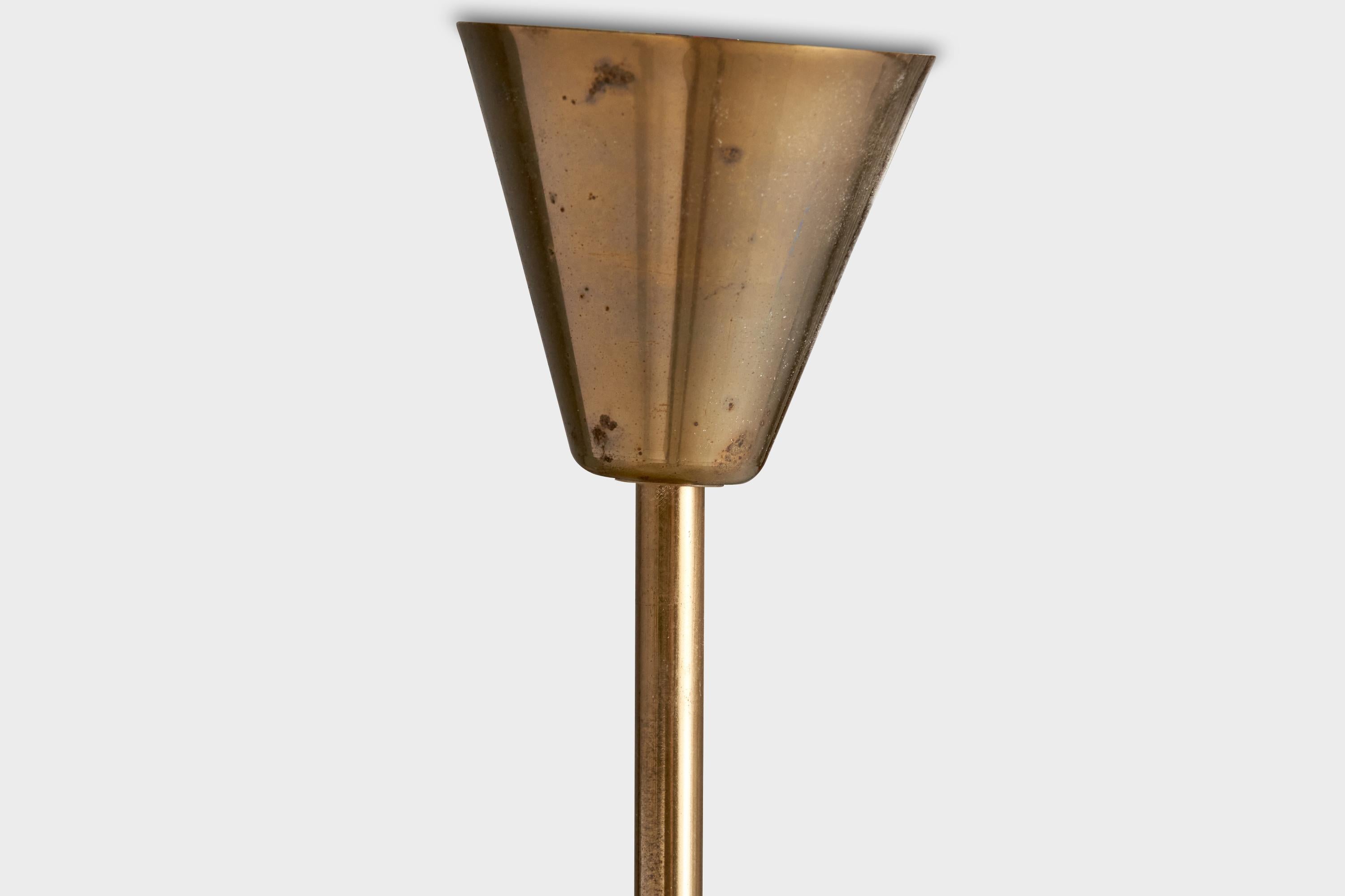 French Designer, Chandelier, Brass, Glass, France, 1960s For Sale 3