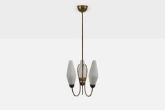 French Designer, Chandelier, Brass, Glass, Metal, France, 1950s