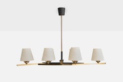 French Designer, Chandelier, Brass, Metal, Fabric, France, 1960s