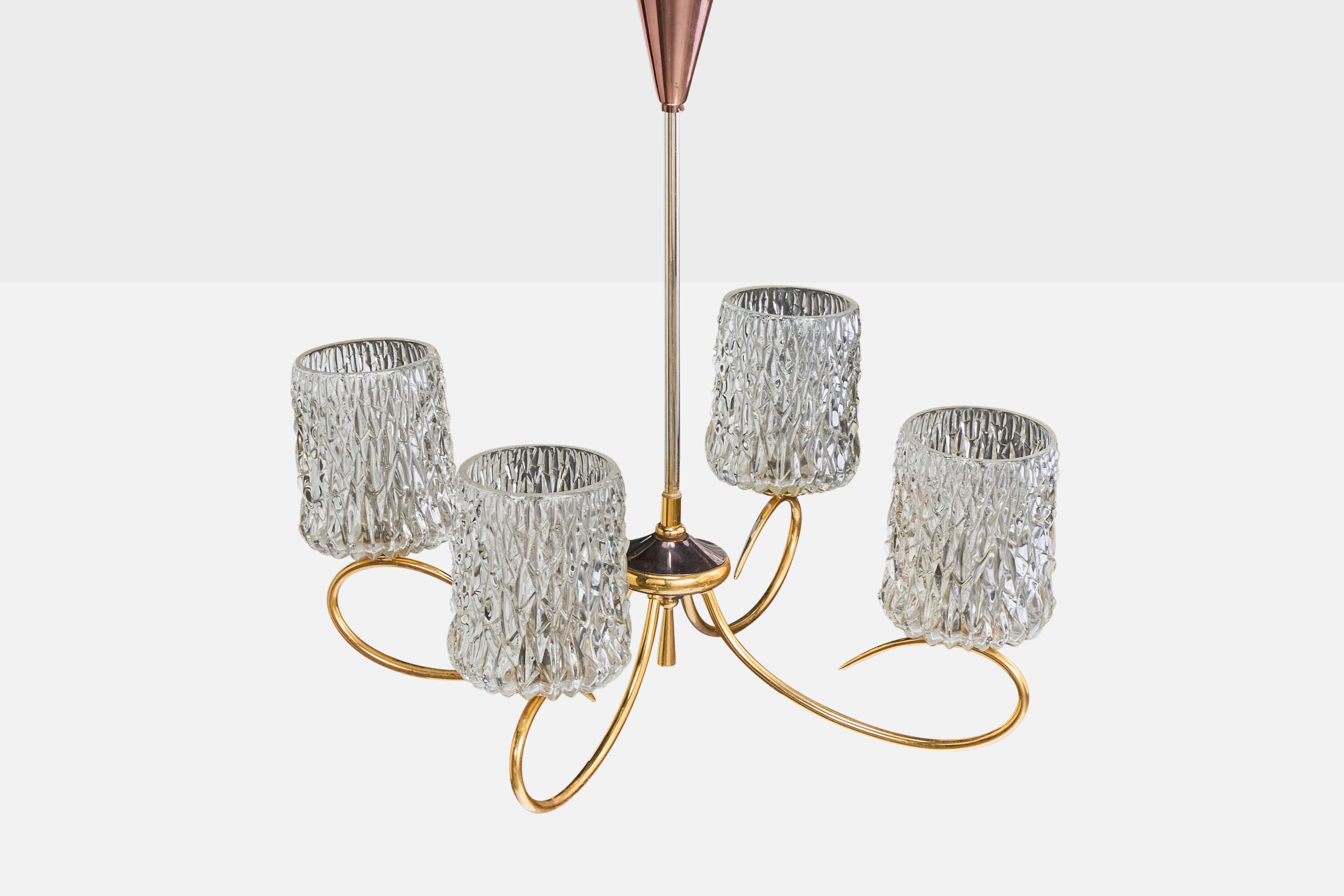 Französischer Designer, Kronleuchter, Messing, Metall, Glas, Frankreich, 1950er Jahre im Zustand „Relativ gut“ im Angebot in High Point, NC