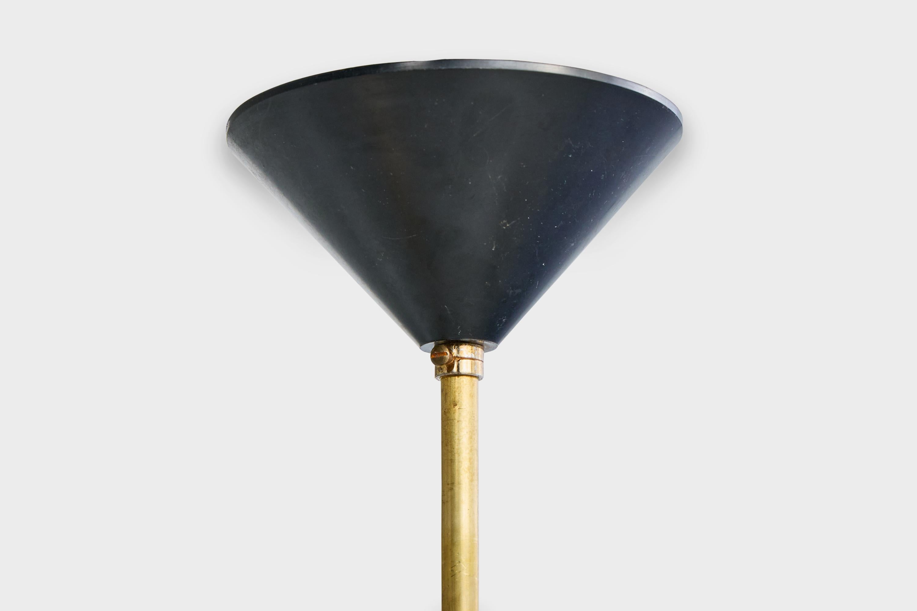 French Designer, Chandelier, Brass, Metal, Glass, France, 1950s For Sale 3