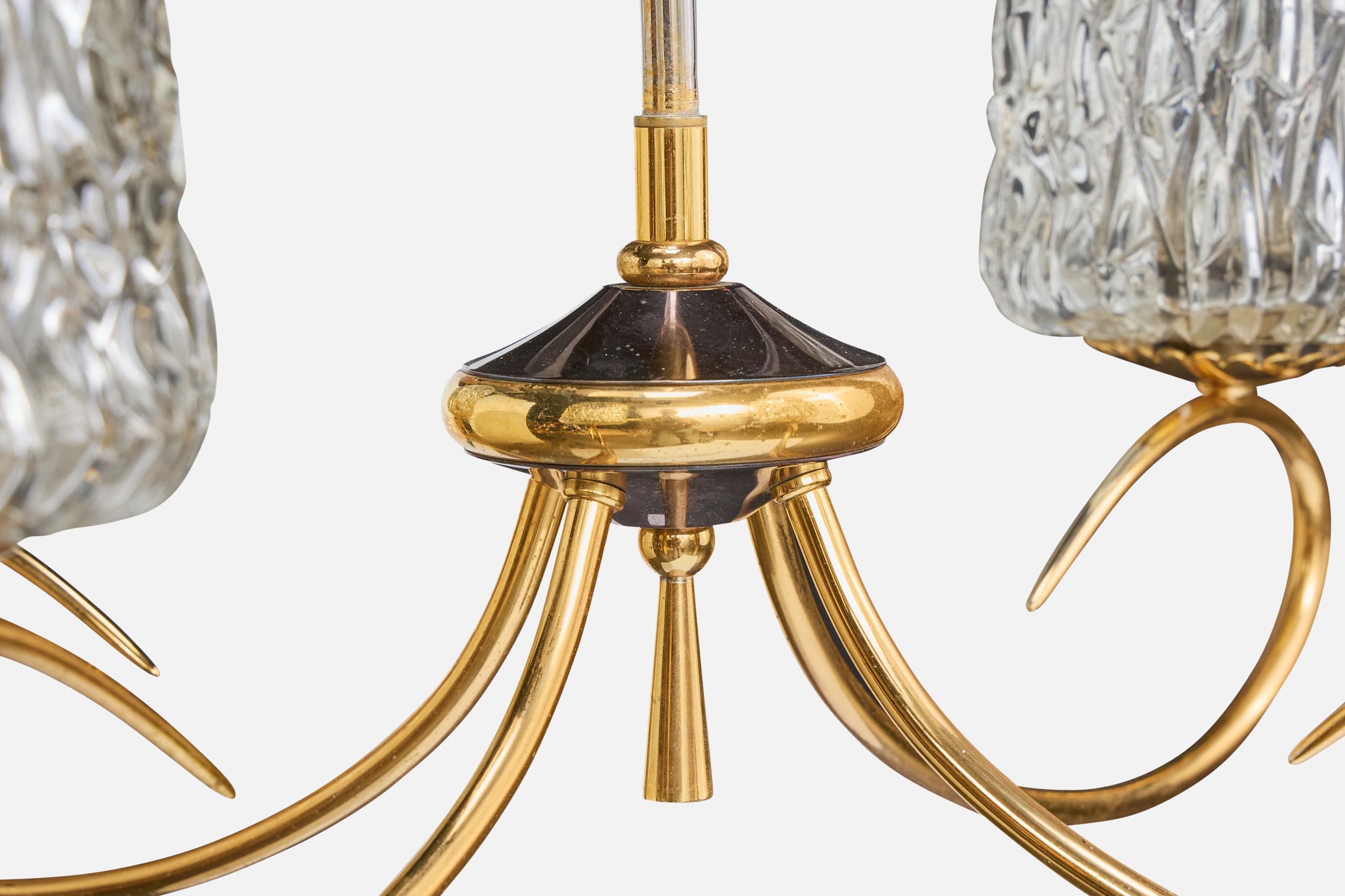 Französischer Designer, Kronleuchter, Messing, Metall, Glas, Frankreich, 1950er Jahre im Angebot 3