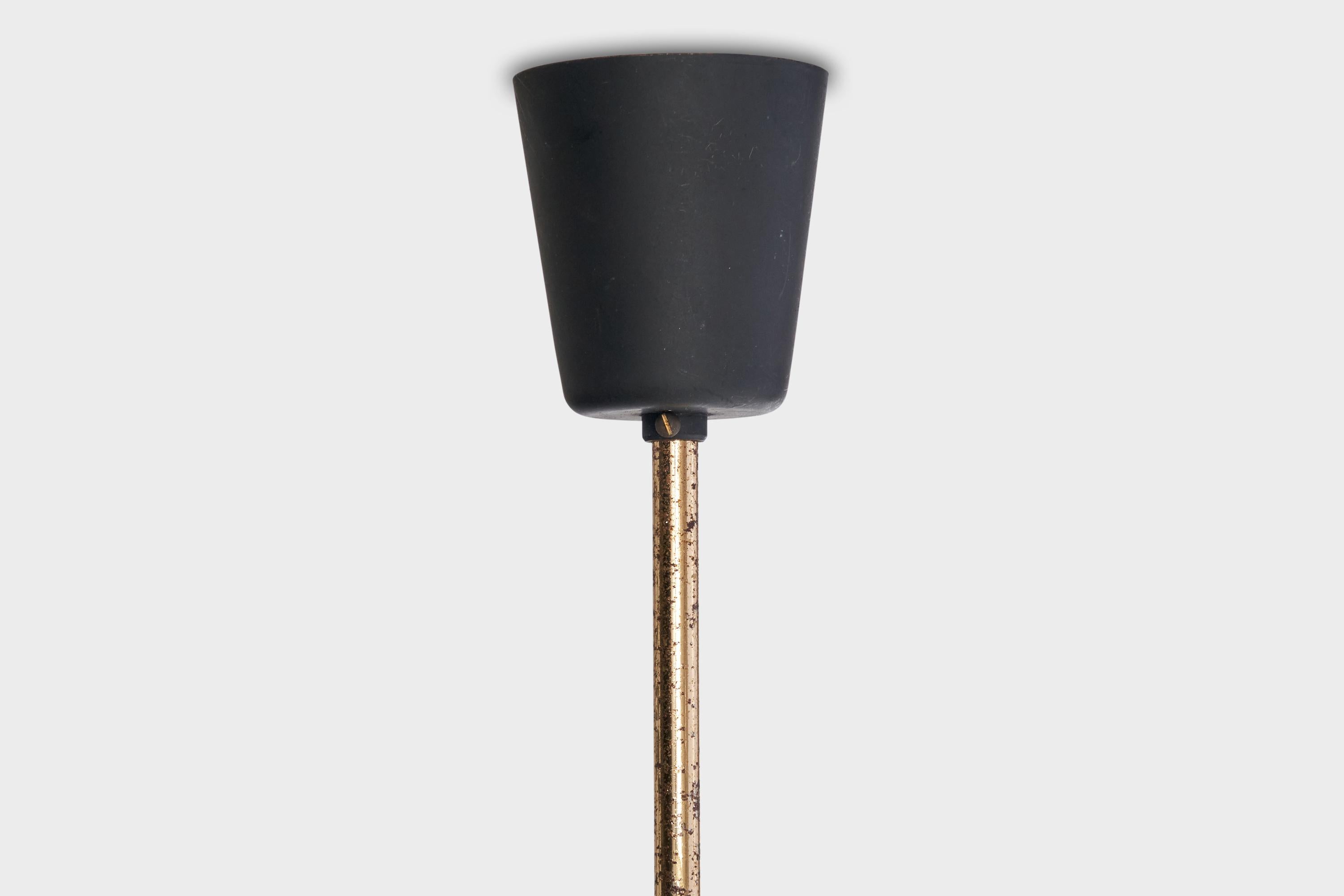 Lampadario di design francese, ottone, metallo, vetro, Francia, anni '50 in vendita 2