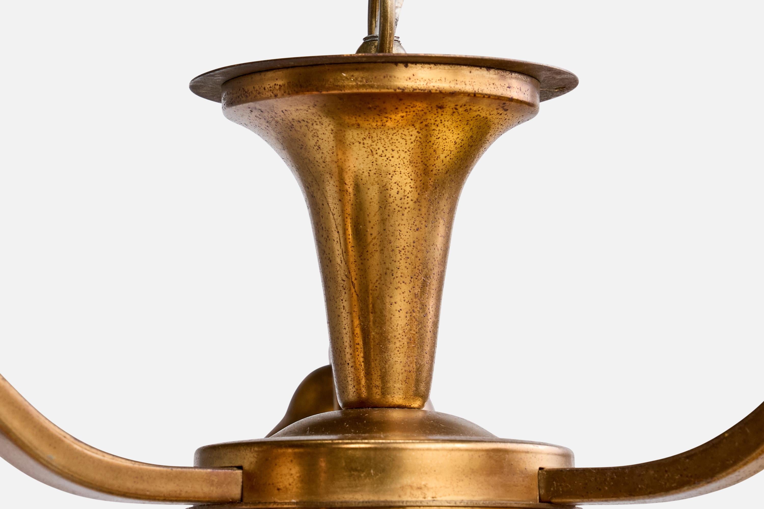 Designer francese, lampadario, ottone, legno, vetro, Francia, anni '40 in vendita 2