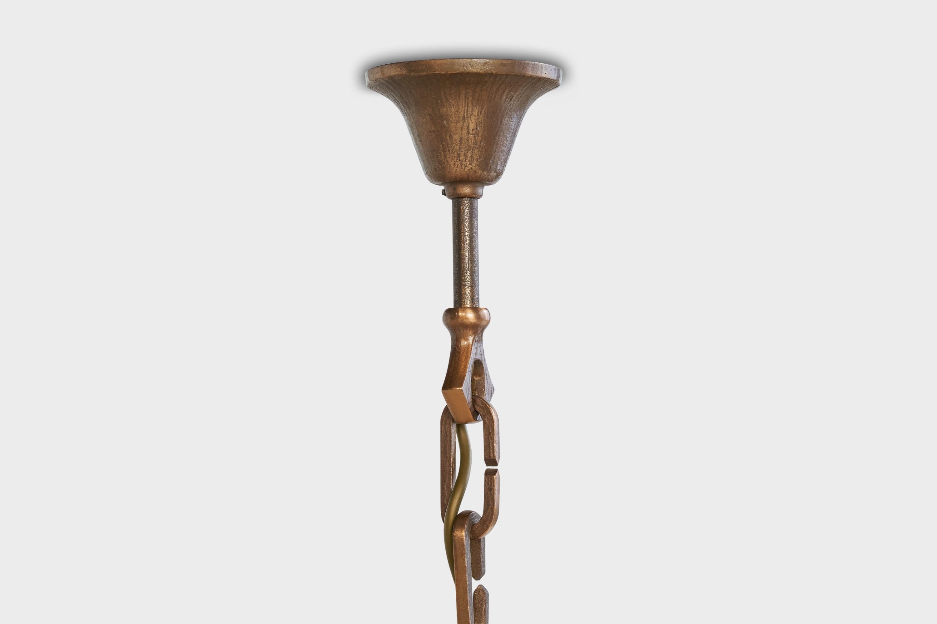 Designer francese, lampadario, bronzo, tessuto, Francia, anni '50 in vendita 4