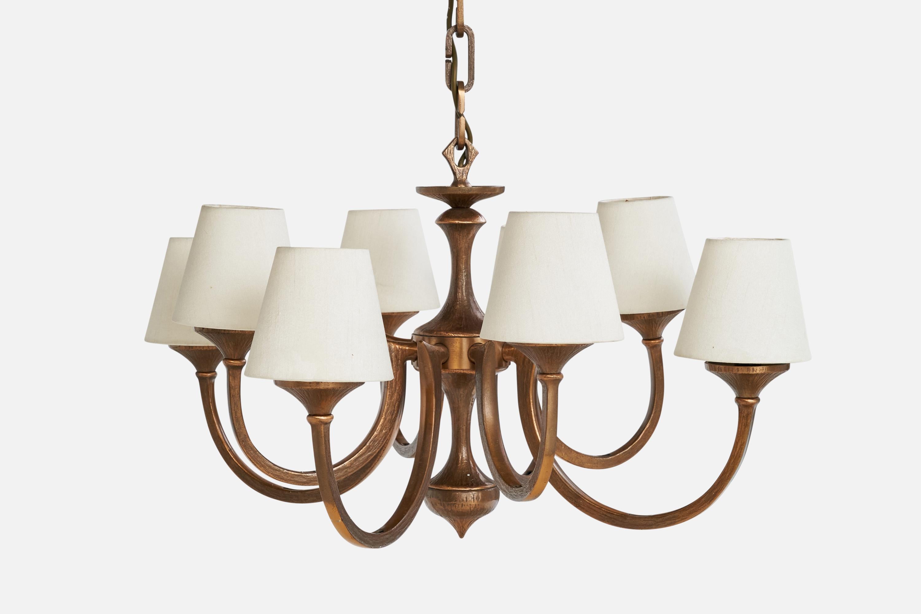 Bronzo Designer francese, lampadario, bronzo, tessuto, Francia, anni '50 in vendita