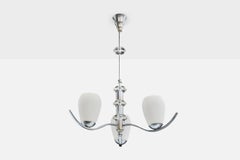 French Designer, Chandelier, Chrome, Glass, France, 1950s