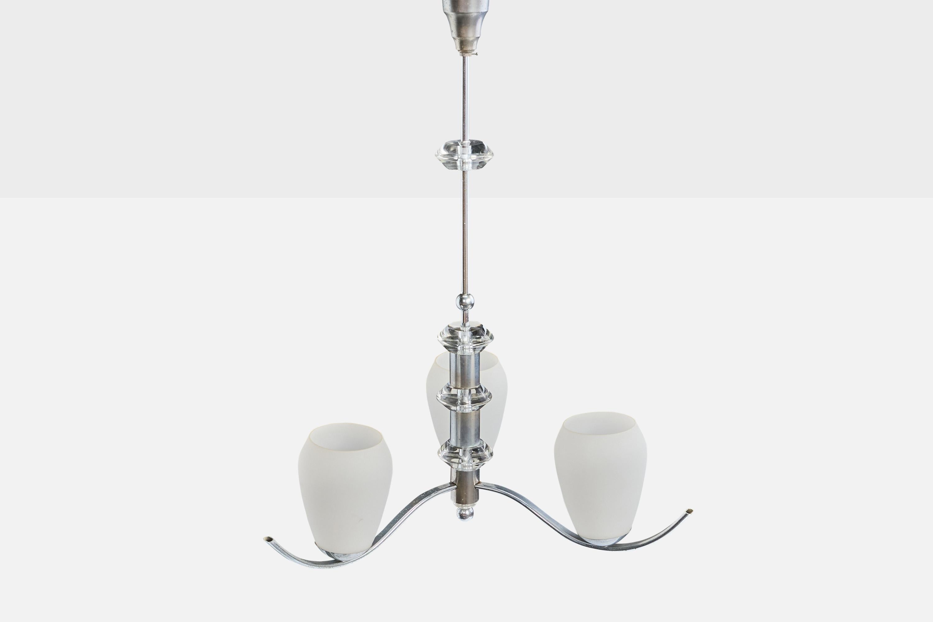 Francese Lampadario di design francese, cromo, vetro, Francia, anni '50 in vendita