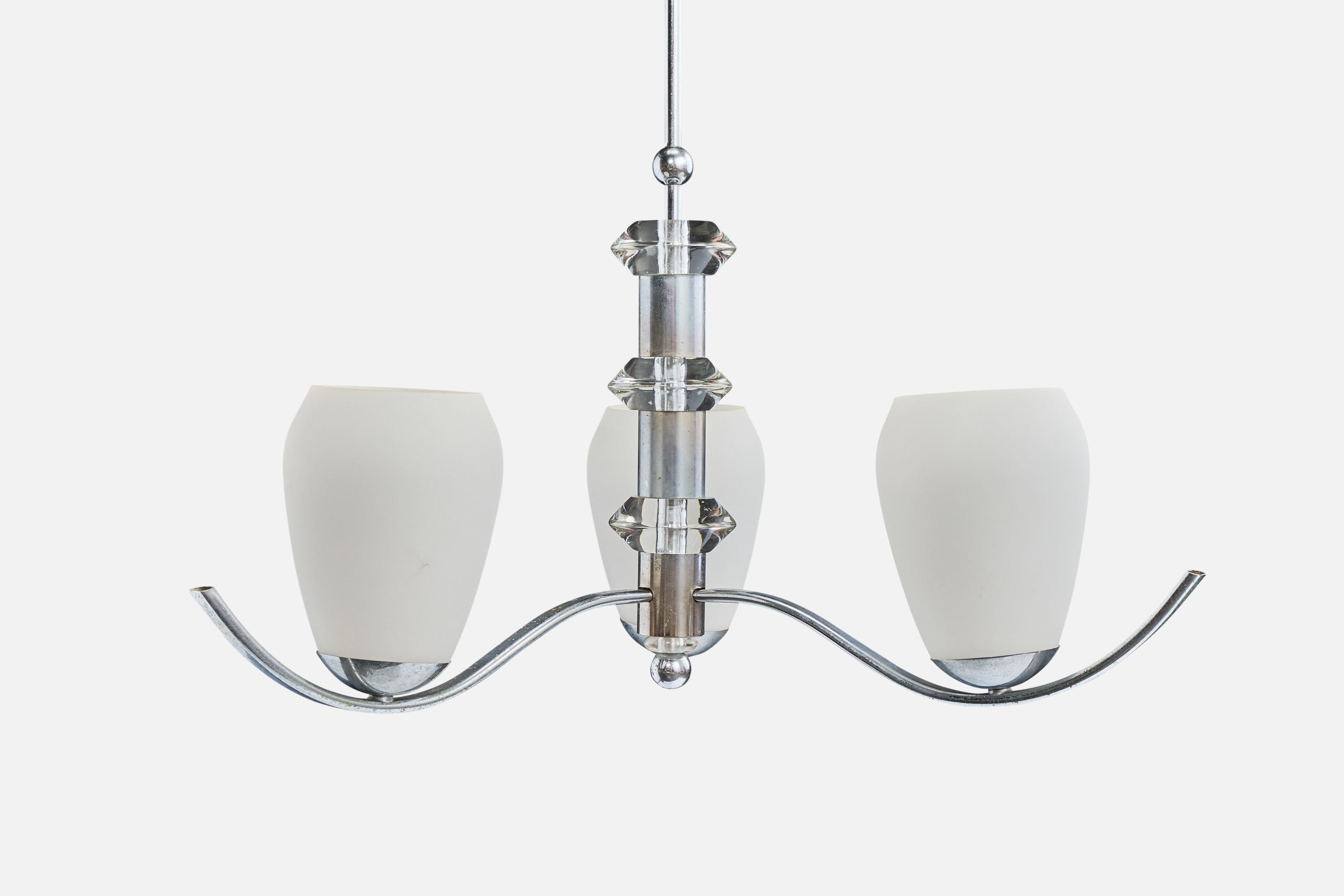 Lampadario di design francese, cromo, vetro, Francia, anni '50 In condizioni buone in vendita a High Point, NC