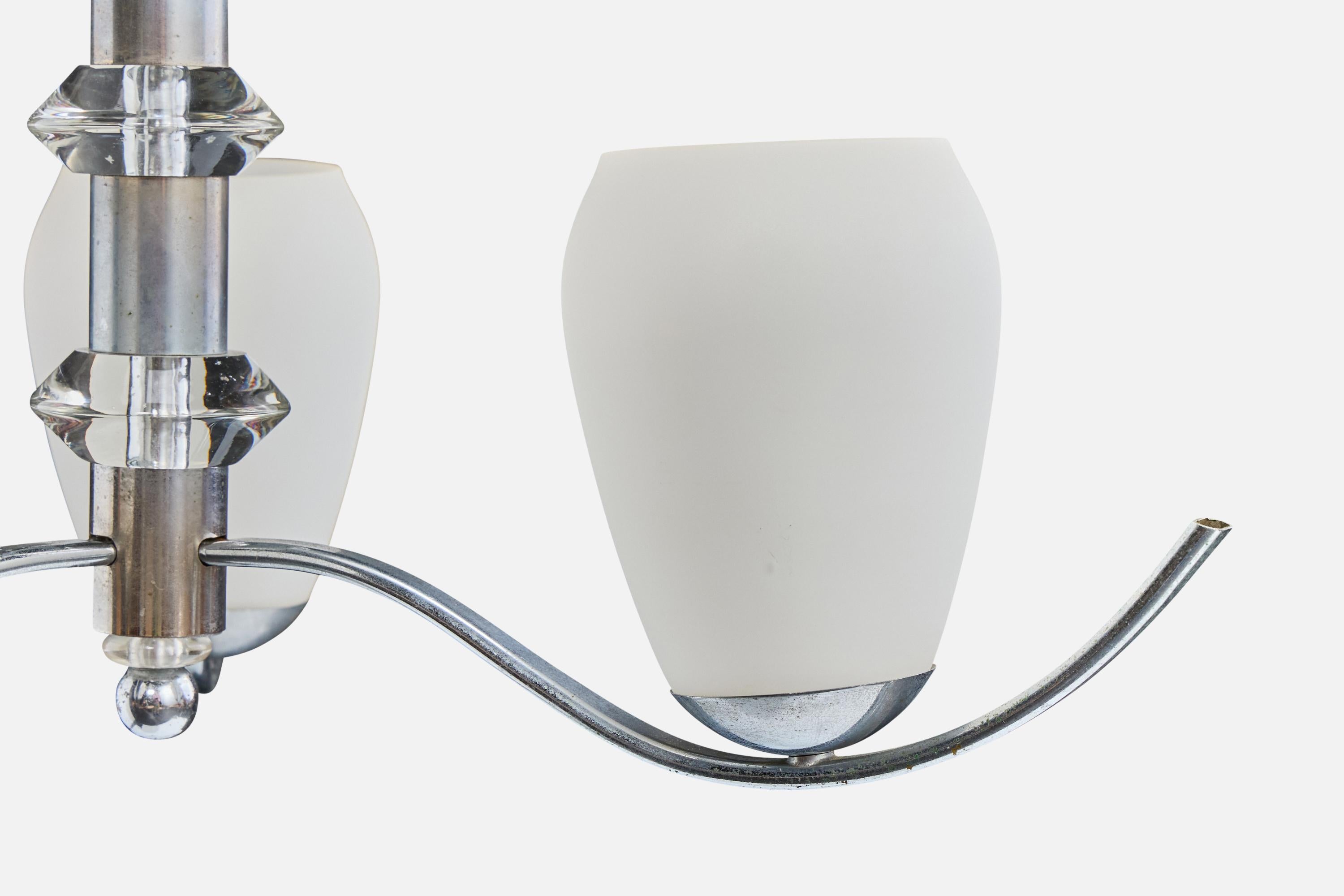 Metà XX secolo Lampadario di design francese, cromo, vetro, Francia, anni '50 in vendita