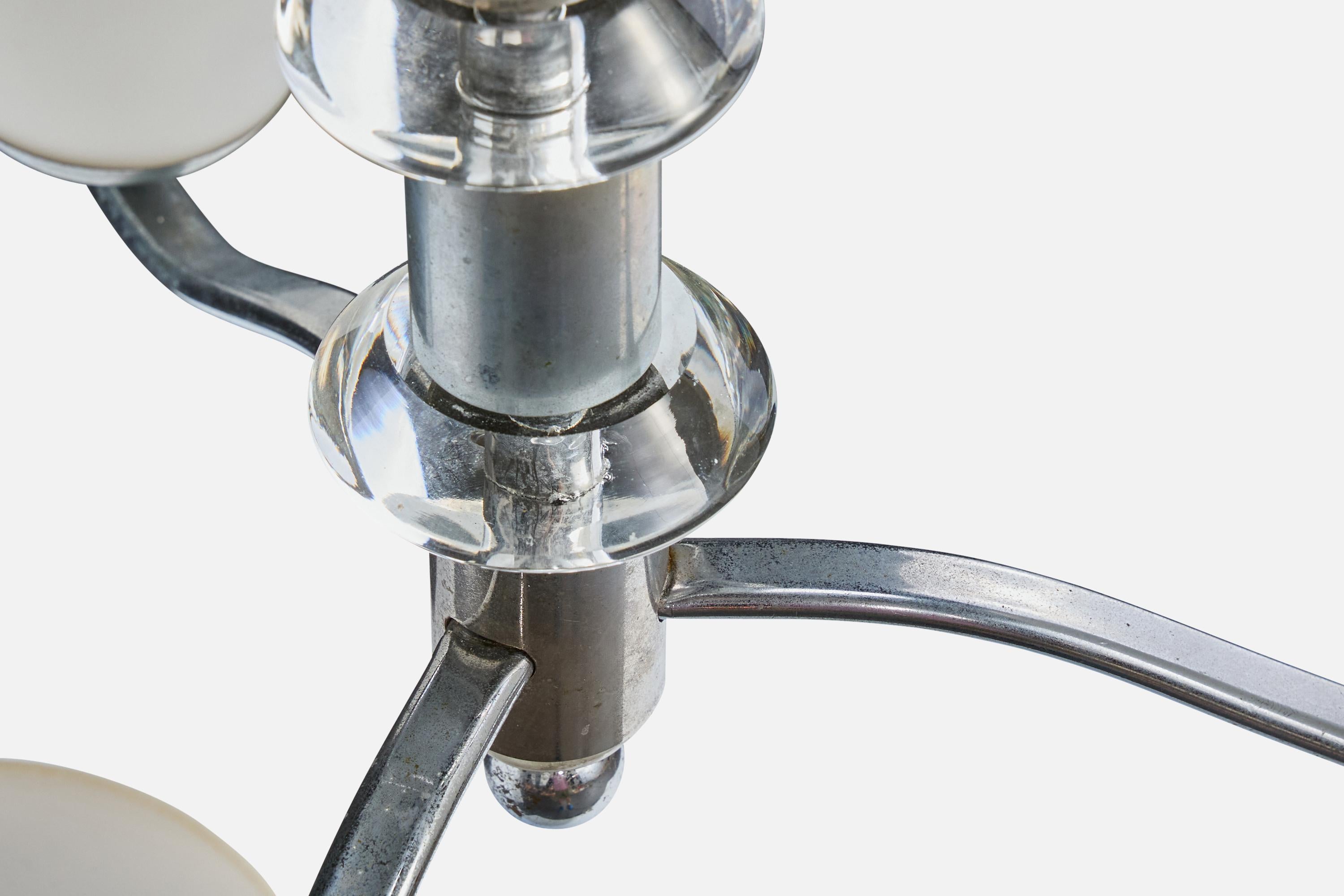 Lampadario di design francese, cromo, vetro, Francia, anni '50 in vendita 2