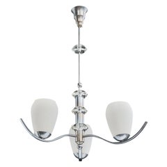French Designer, Chandelier, Chrome, Glass, France, 1950s