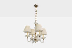French Designer, Chandelier, Glass, Acrylic, Brass, Fabric, France, 1960s