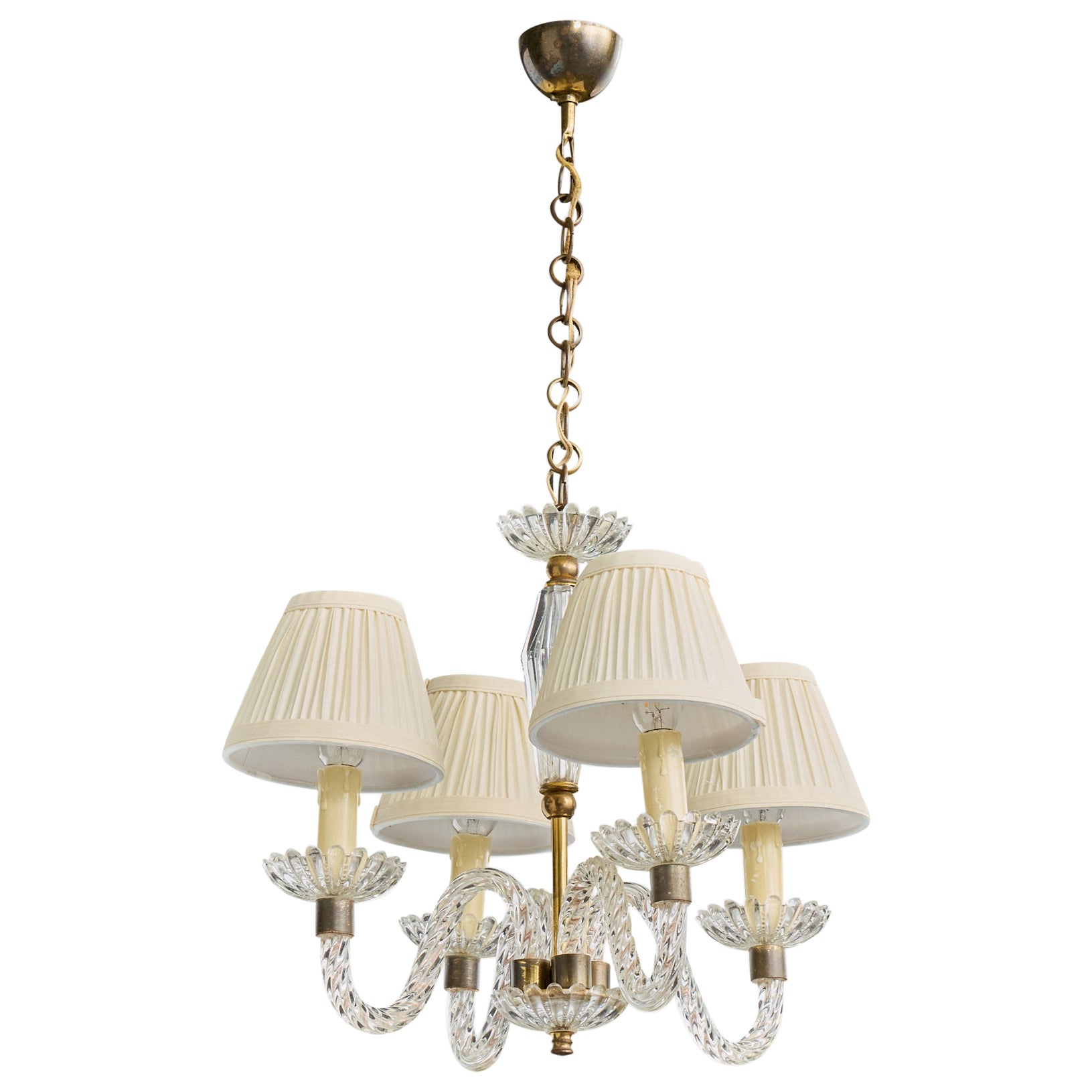 Französischer Designer, Kronleuchter, Glas, Acryl, Messing, Stoff, Frankreich, 1960er im Angebot