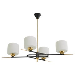 French Designer, Chandelier, Glass, Metal, Brass, France, 1950s