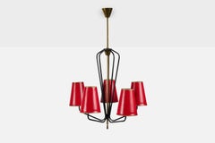 French Designer, Chandelier, Metal, Brass, Paper, France, 1950s