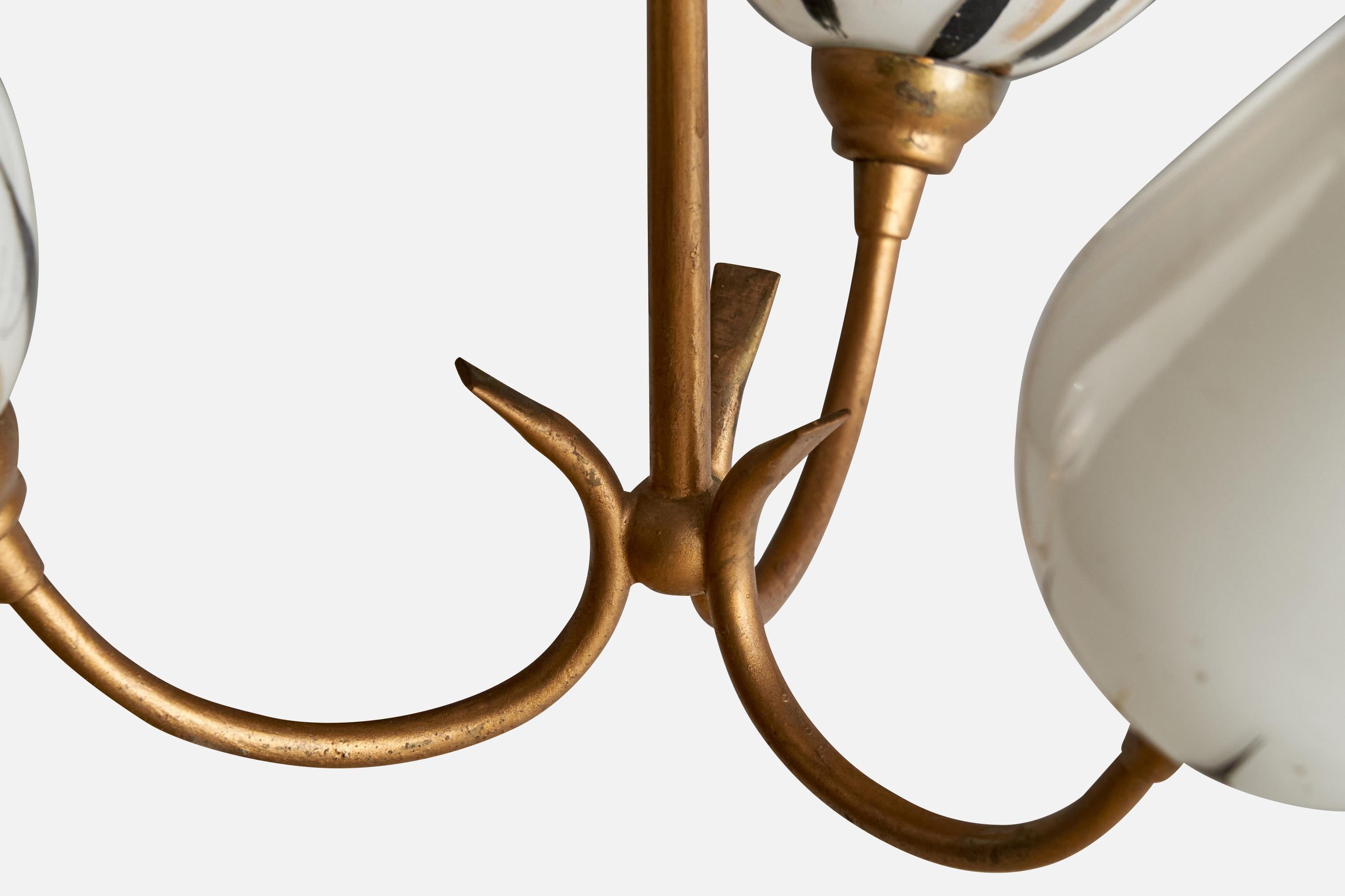 Metallo Designer francese, lampadario, metallo, vetro, Francia, anni '50 in vendita