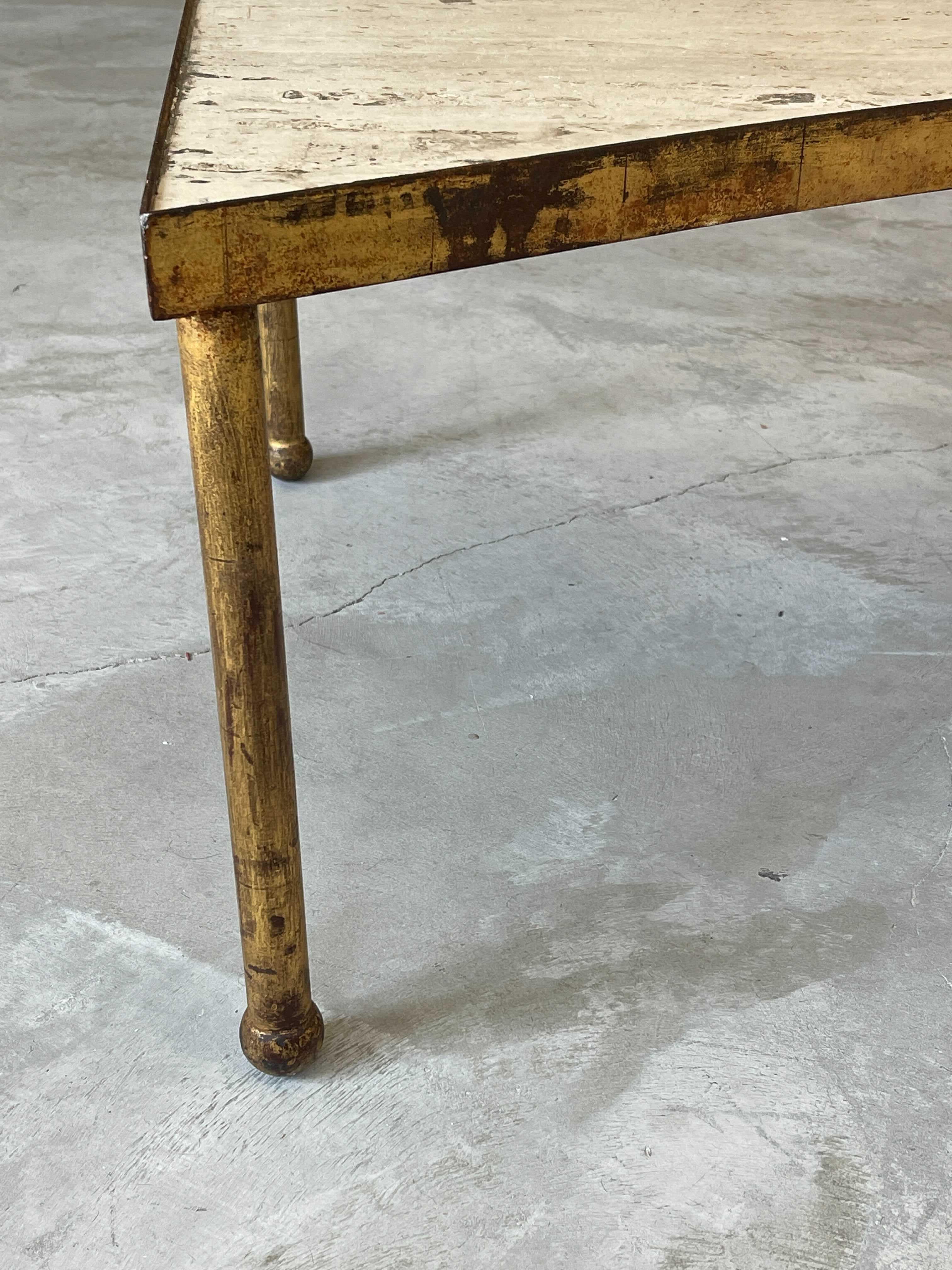 Mid-20th Century French Designer, Coffee / Cocktail Table, Gilt Steel, Travertine, France, 1950s