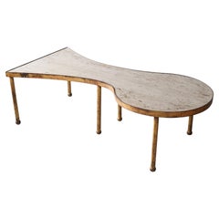 French Designer, Coffee / Cocktail Table, Gilt Steel, Travertine, France, 1950s