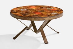 French Designer, Coffee Table, Ceramic, Iron, France, 1950s