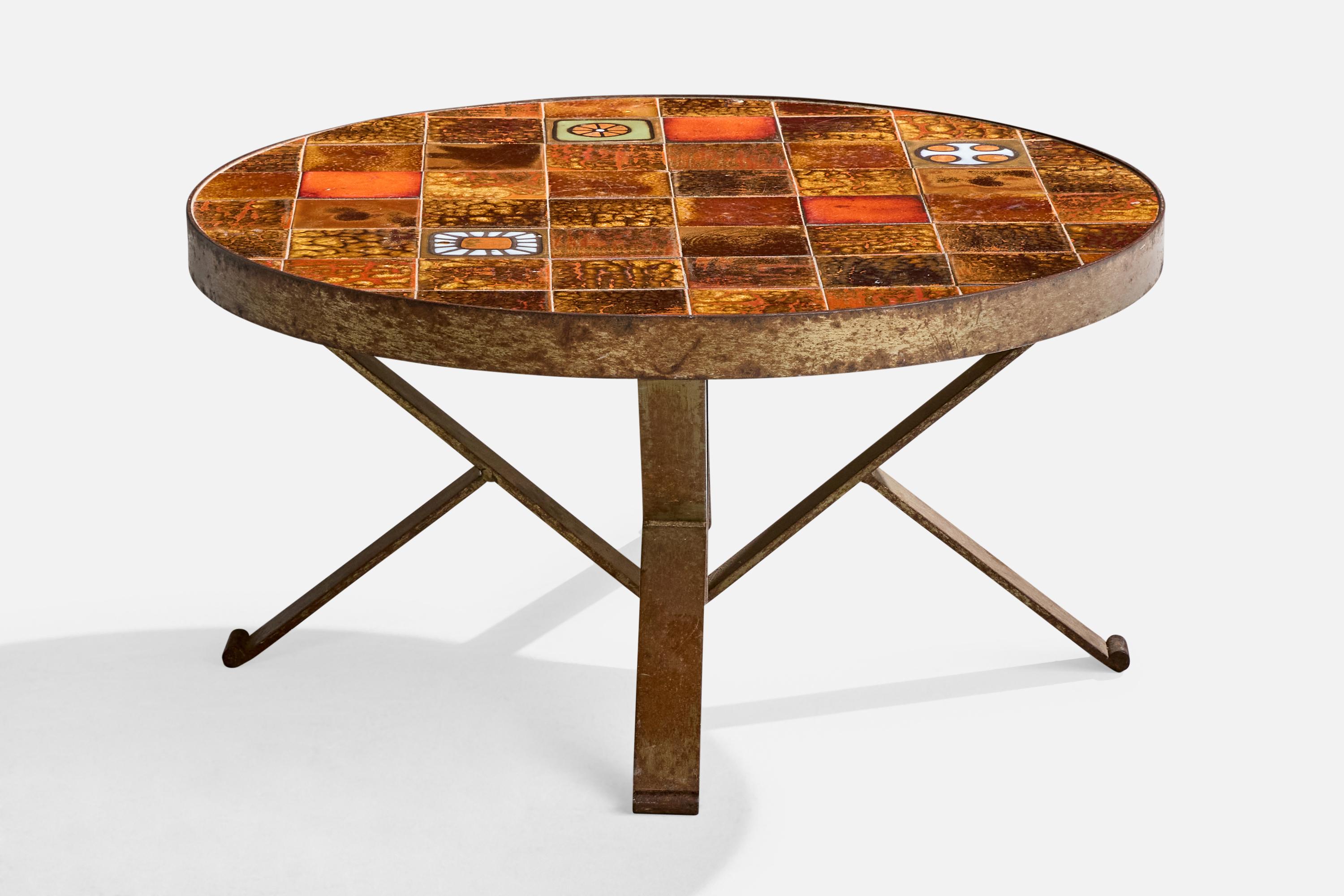Mid-Century Modern Table basse de designer français, céramique, fer, France, années 1950 en vente