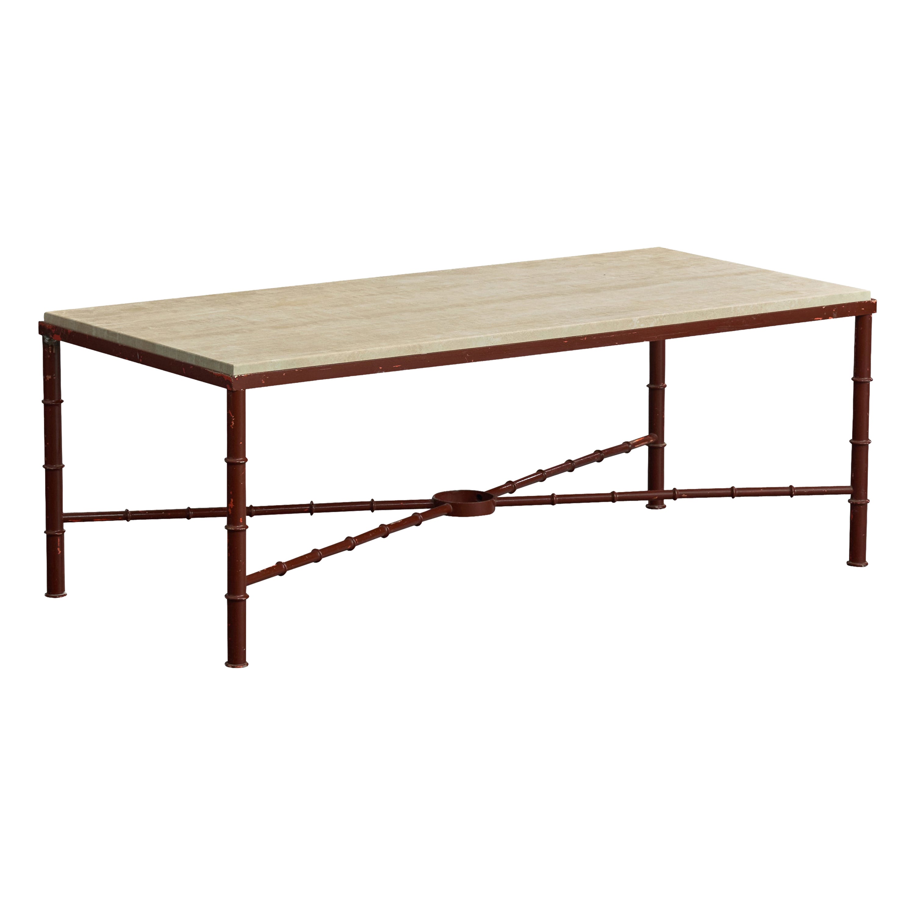 French Designer, Coffee Table, Metal, Marble, France, 1950s For Sale