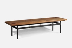 French Designer, Coffee Table, Oak, Metal, Ceramic, France, 1950s