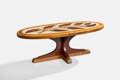 Französischer Designer, Couchtisch, Holz, Keramik, Frankreich, 1970er