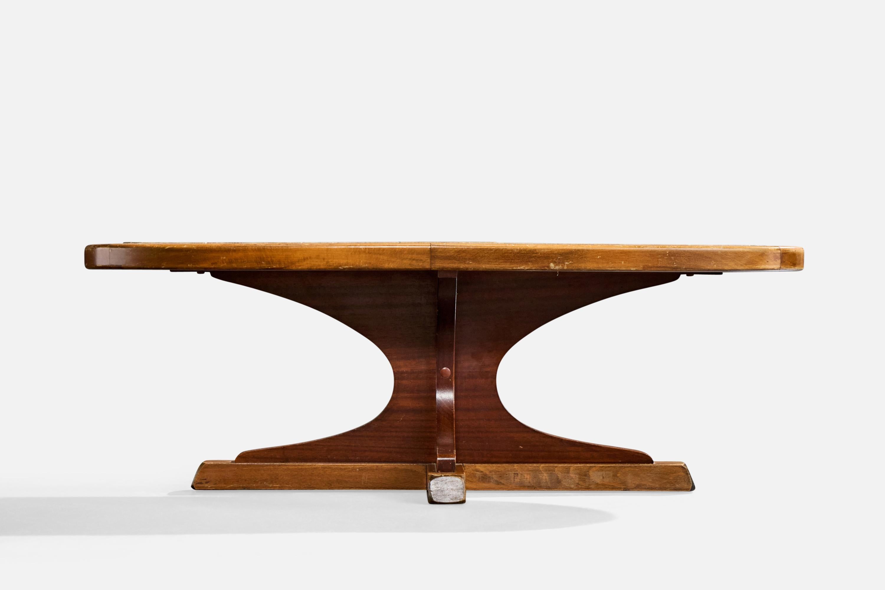Französischer Designer, Couchtisch, Holz, Keramik, Frankreich, 1970er im Zustand „Gut“ im Angebot in High Point, NC