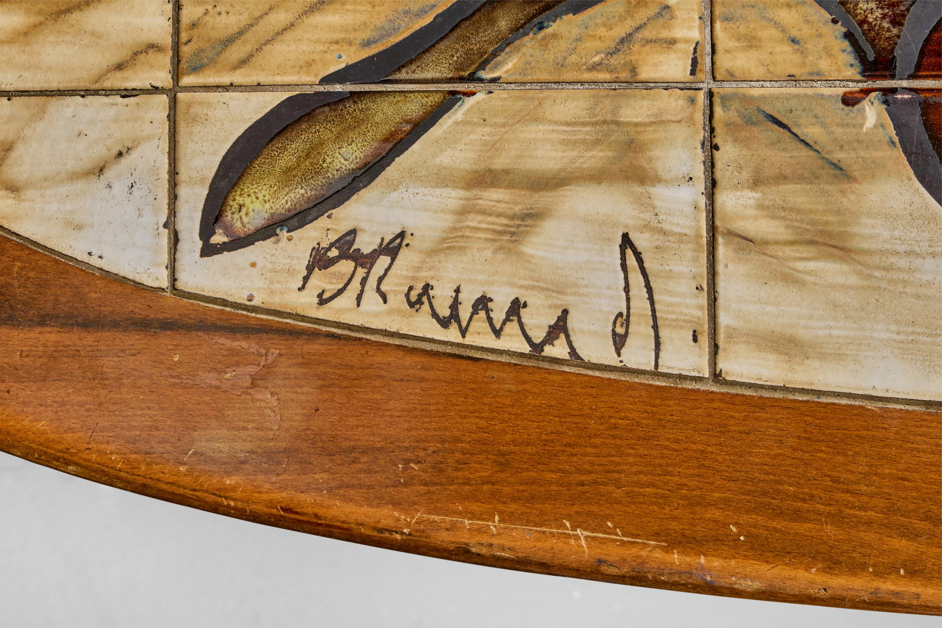 Französischer Designer, Couchtisch, Holz, Keramik, Frankreich, 1970er im Angebot 4