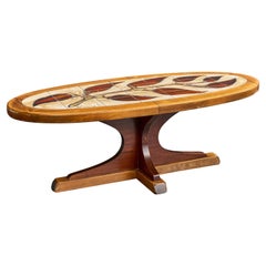 Französischer Designer, Couchtisch, Holz, Keramik, Frankreich, 1970er