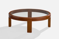 French Designer, Coffee Table, Wood, Glass, France, 1960s