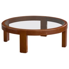 French Designer, Coffee Table, Wood, Glass, France, 1960s