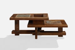 French Designer, Coffee Table, Wood, Slate, France, 1960s