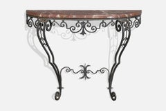 French Designer, Console Table, Iron, Marble, France, 1940s