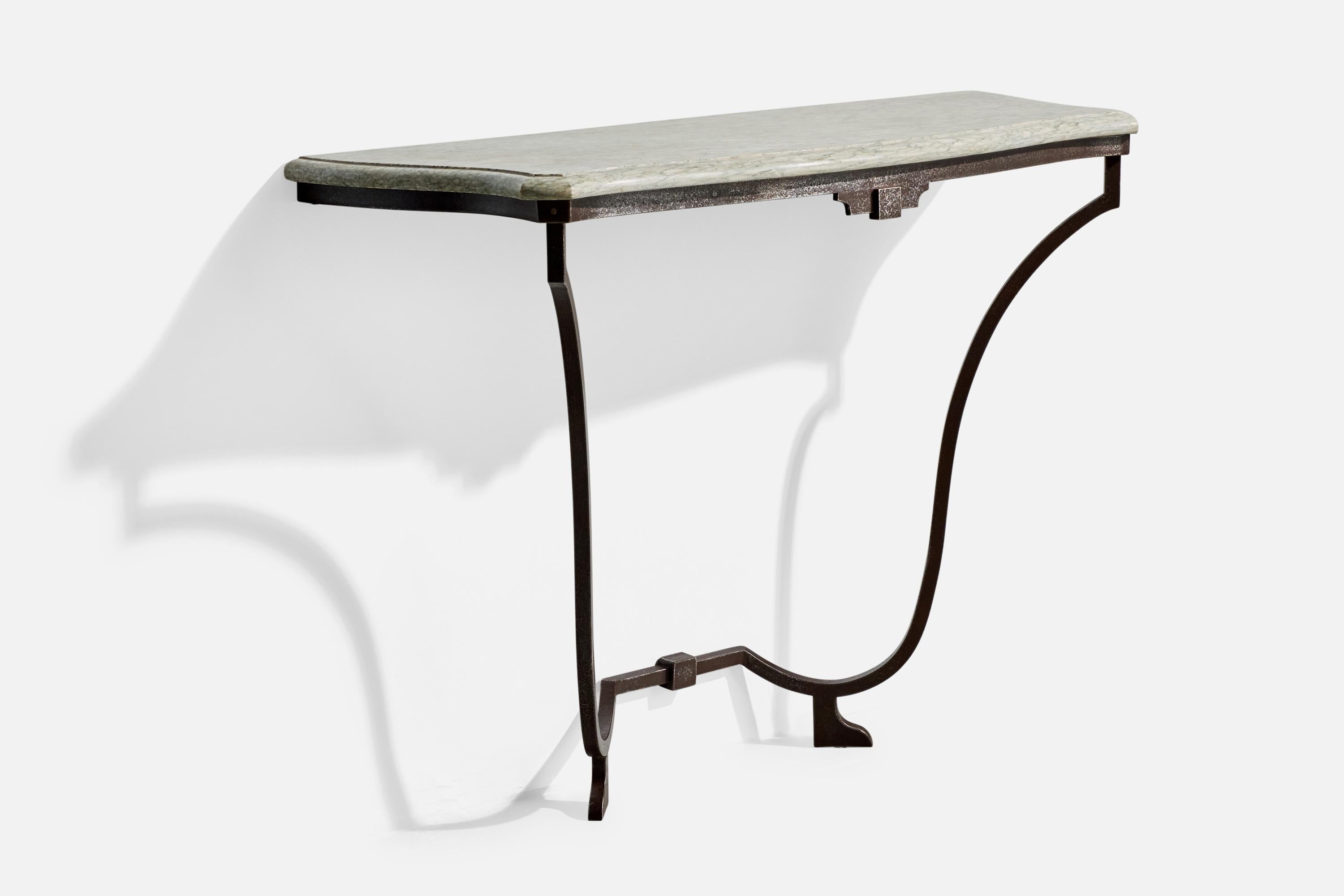 Mid-Century moderno Tavolo da salotto di design francese, ferro, marmo, Francia, anni '40 in vendita