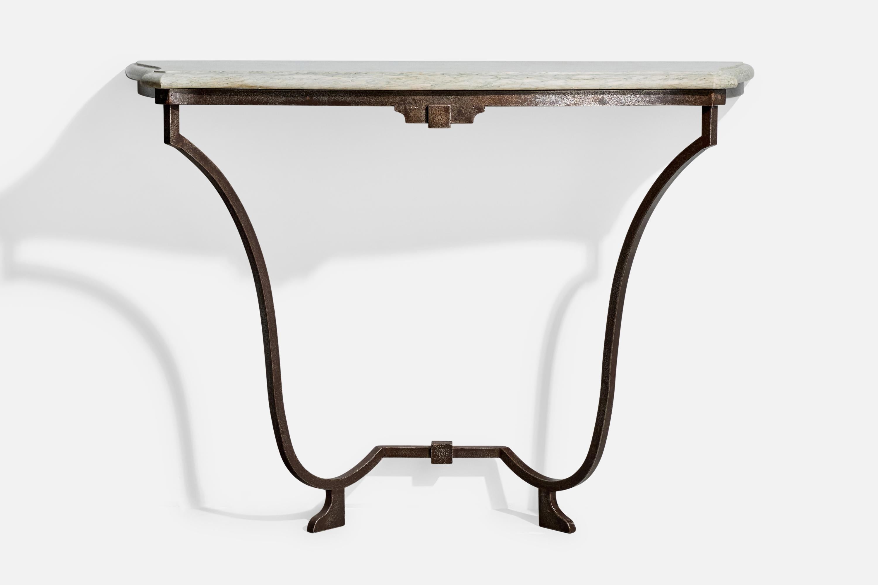 Mid-Century moderno Tavolo da salotto di design francese, ferro, marmo, Francia, anni '40 in vendita