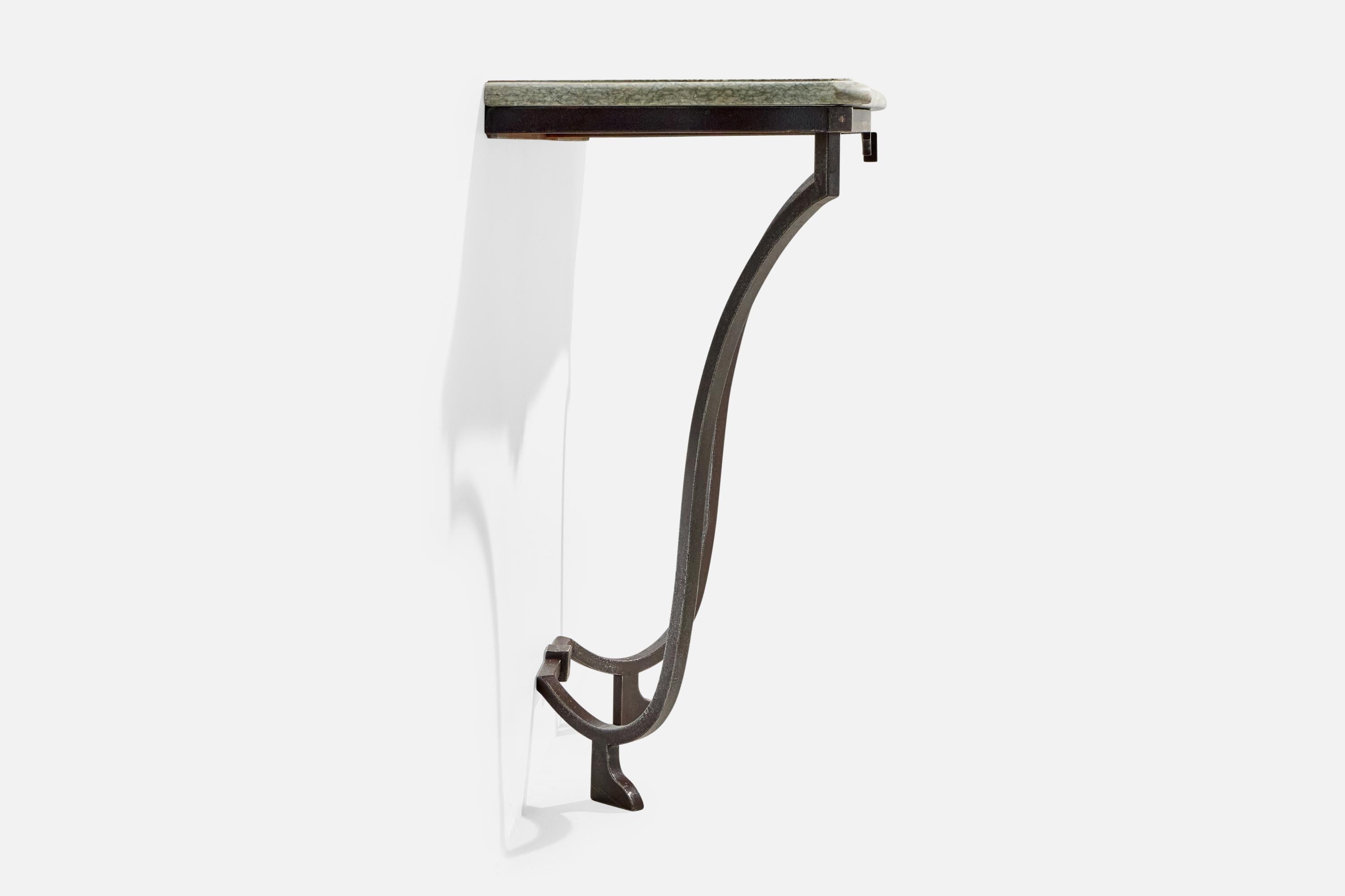 Francese Tavolo da salotto di design francese, ferro, marmo, Francia, anni '40 in vendita