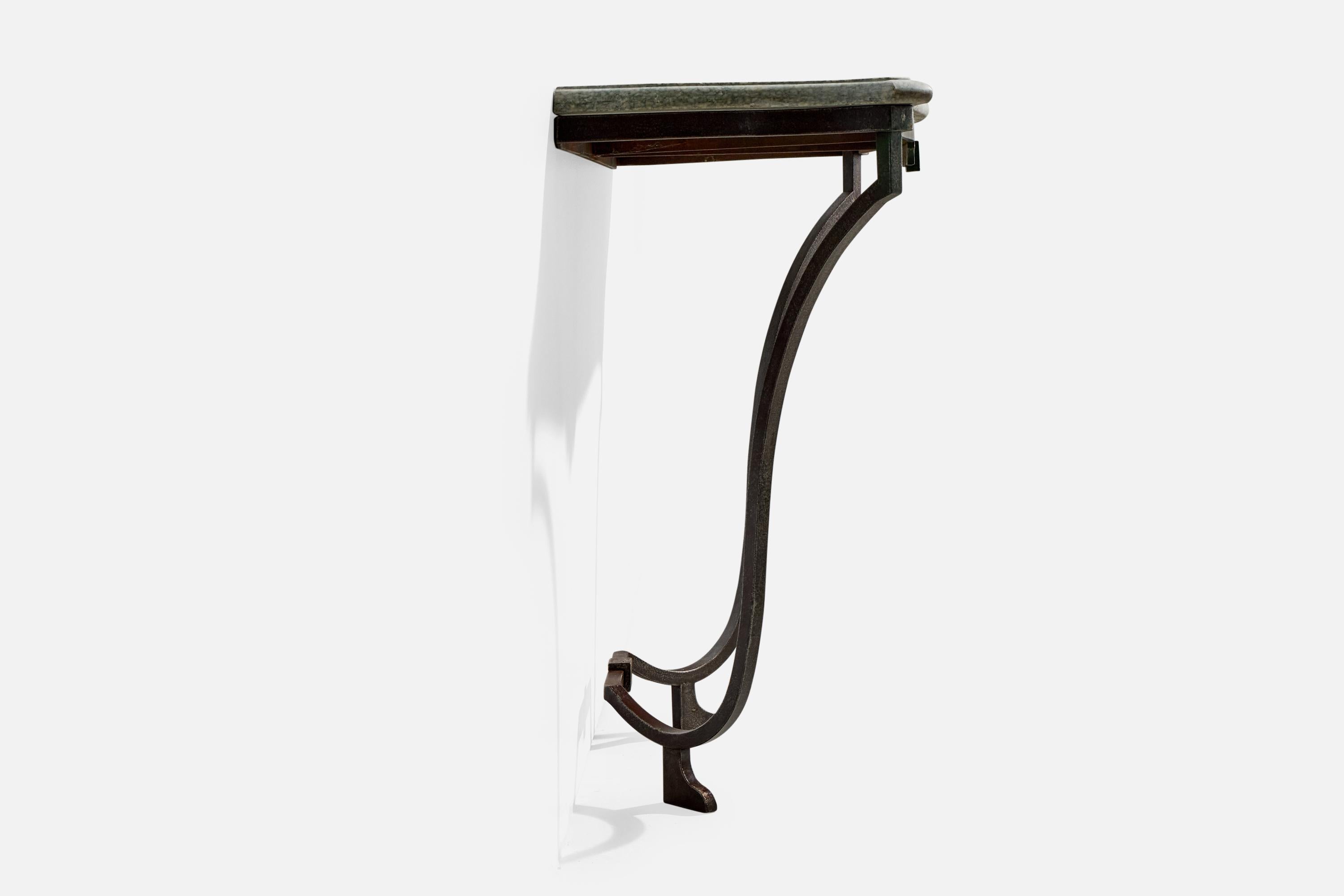 Francese Tavolo da salotto di design francese, ferro, marmo, Francia, anni '40 in vendita