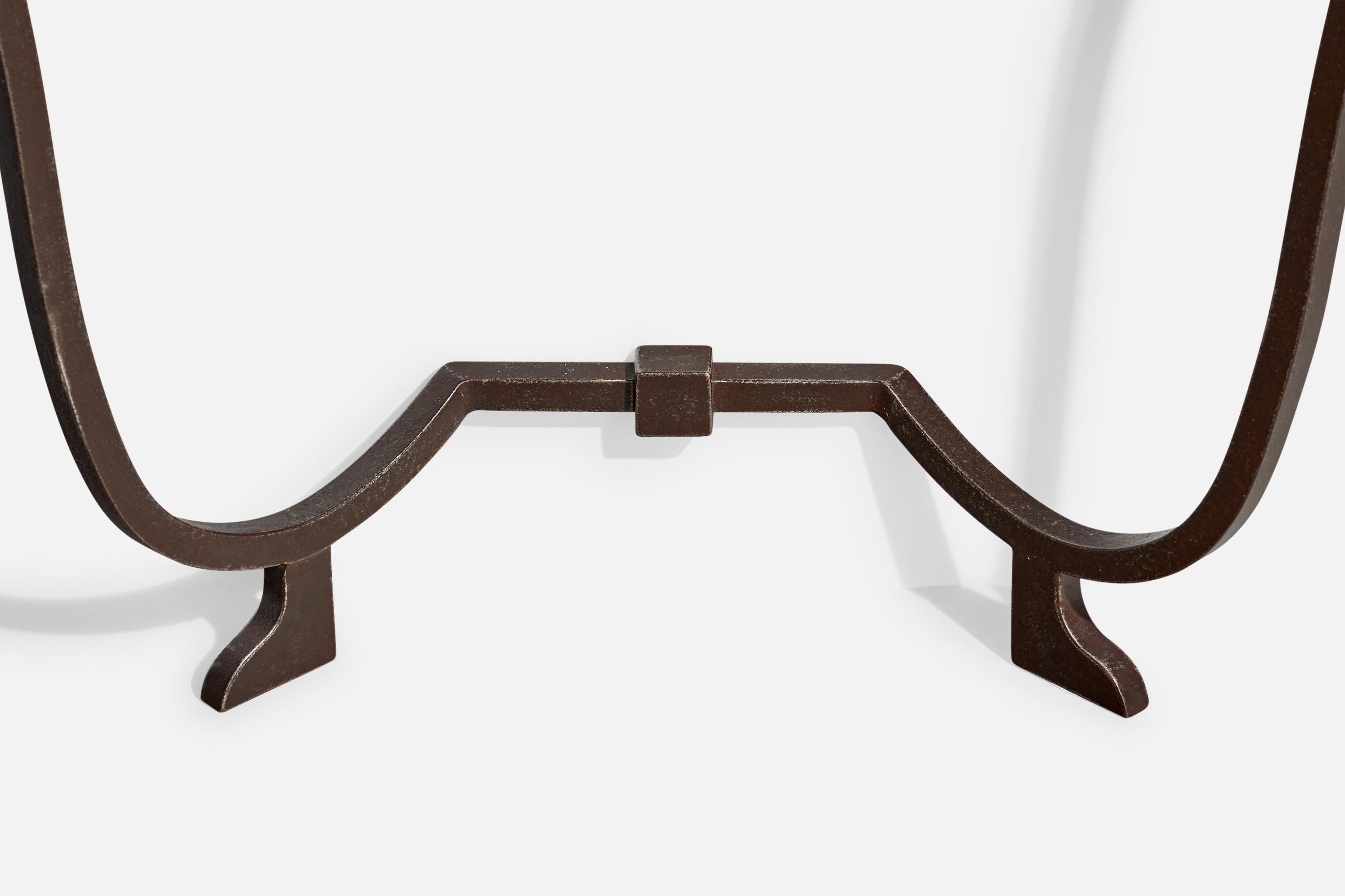 Metà XX secolo Tavolo da salotto di design francese, ferro, marmo, Francia, anni '40 in vendita