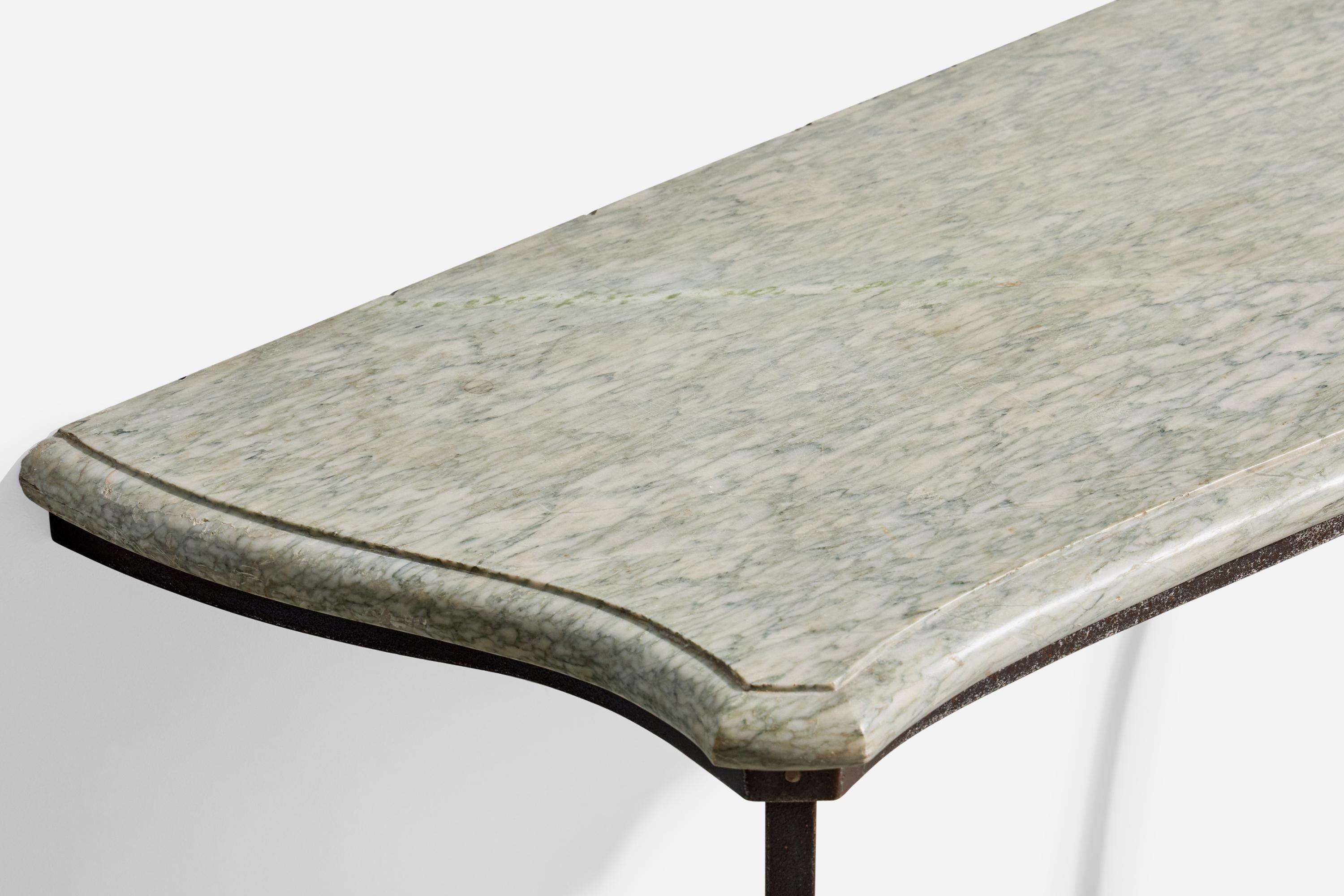 Tavolo da salotto di design francese, ferro, marmo, Francia, anni '40 in vendita 2