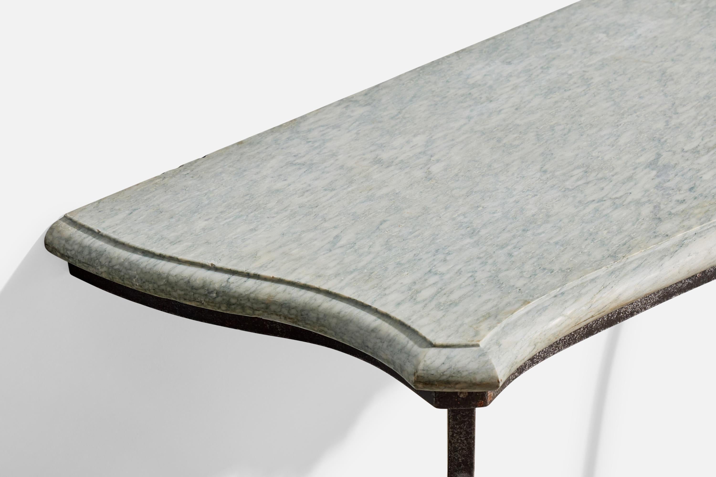 Tavolo da salotto di design francese, ferro, marmo, Francia, anni '40 in vendita 2